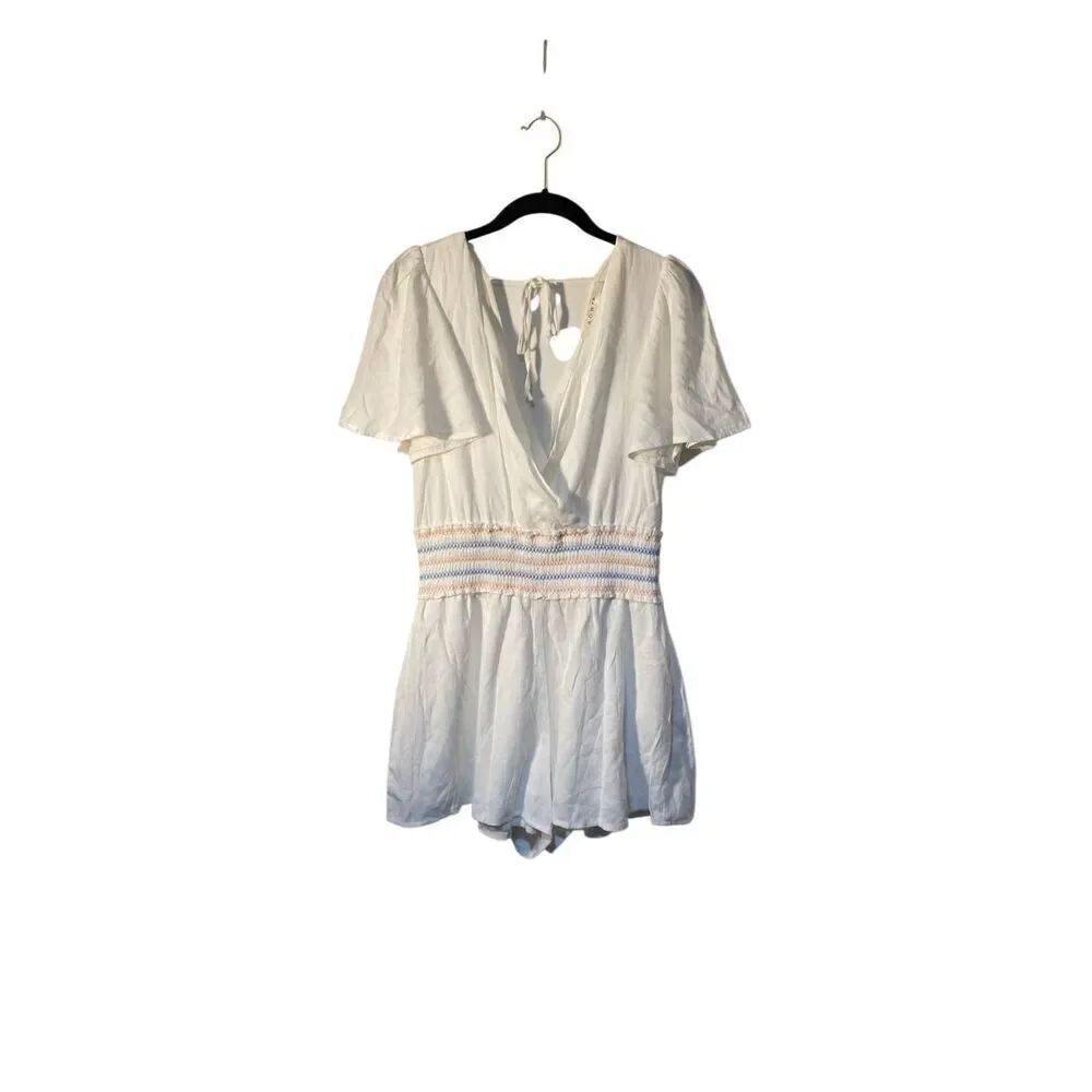 Rowa women’s white gauzy fully lined cinched waist romper S